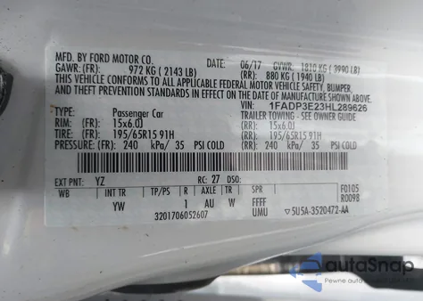 2017 Ford Focus S из США, поврежденный, VIN 1FADP3E23HL289626